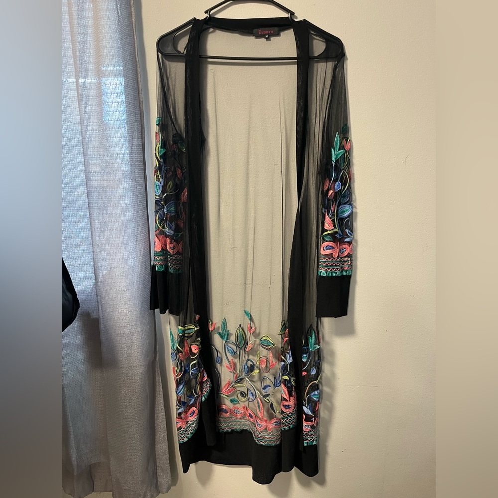 Embroidered Sheer Black Kimono